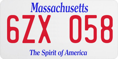 MA license plate 6ZX058