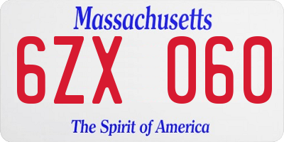 MA license plate 6ZX060