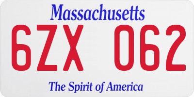 MA license plate 6ZX062