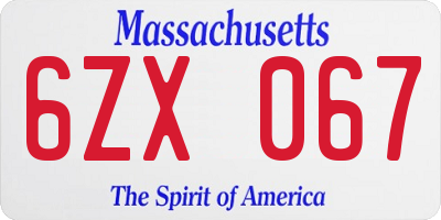 MA license plate 6ZX067