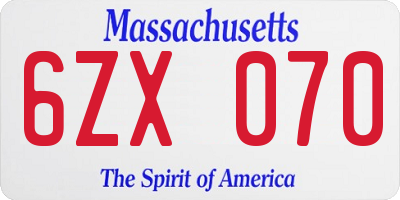 MA license plate 6ZX070
