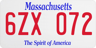 MA license plate 6ZX072