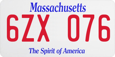 MA license plate 6ZX076