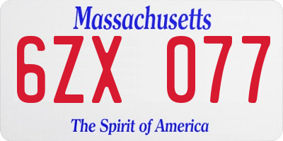 MA license plate 6ZX077