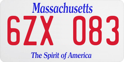 MA license plate 6ZX083