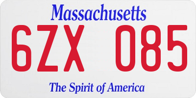 MA license plate 6ZX085
