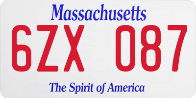 MA license plate 6ZX087