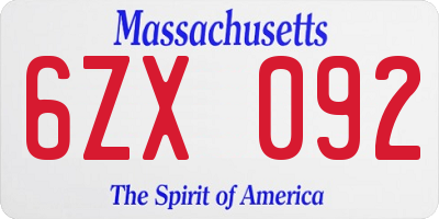 MA license plate 6ZX092