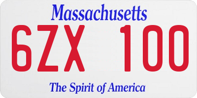 MA license plate 6ZX100