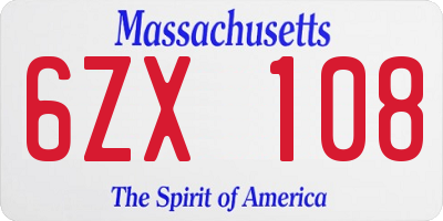 MA license plate 6ZX108
