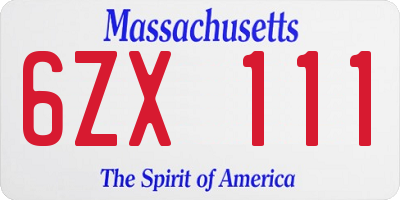 MA license plate 6ZX111