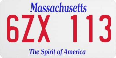 MA license plate 6ZX113