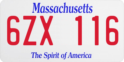 MA license plate 6ZX116
