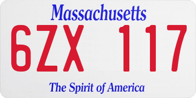 MA license plate 6ZX117