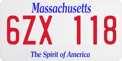 MA license plate 6ZX118