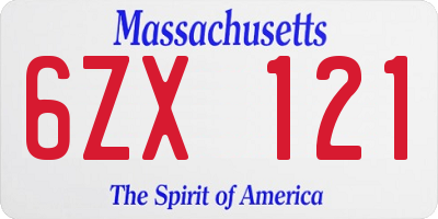 MA license plate 6ZX121