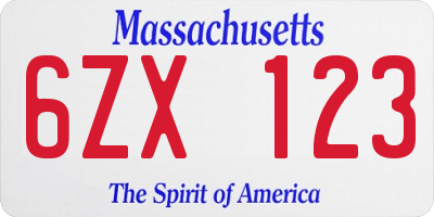 MA license plate 6ZX123