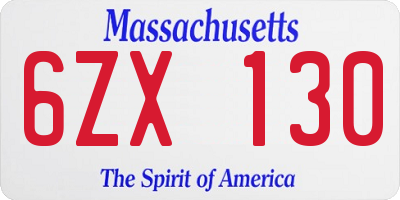 MA license plate 6ZX130