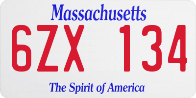 MA license plate 6ZX134