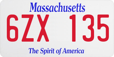 MA license plate 6ZX135