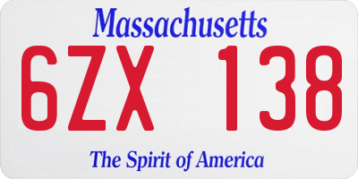 MA license plate 6ZX138