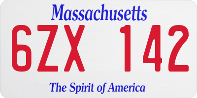 MA license plate 6ZX142