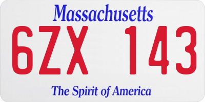 MA license plate 6ZX143