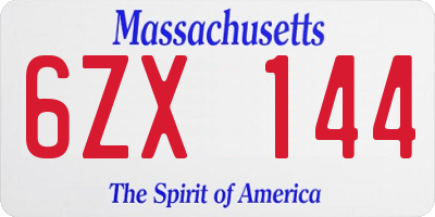 MA license plate 6ZX144