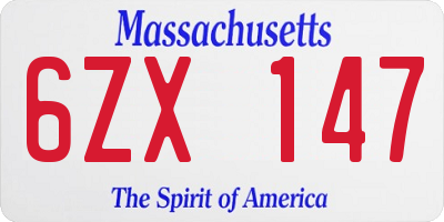 MA license plate 6ZX147