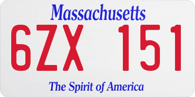 MA license plate 6ZX151
