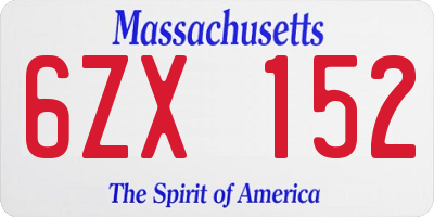 MA license plate 6ZX152