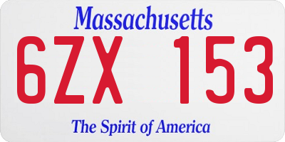 MA license plate 6ZX153