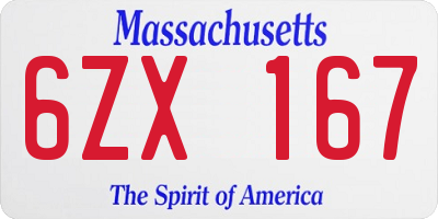 MA license plate 6ZX167