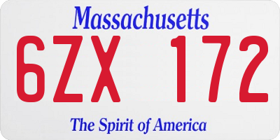 MA license plate 6ZX172