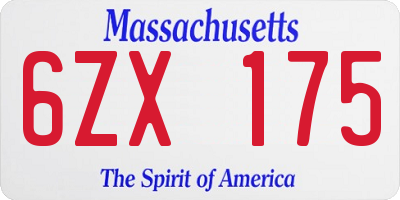 MA license plate 6ZX175