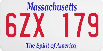 MA license plate 6ZX179