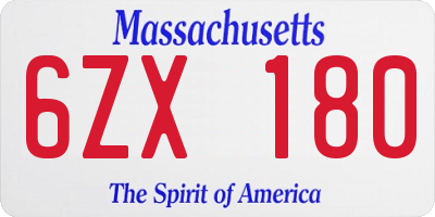 MA license plate 6ZX180