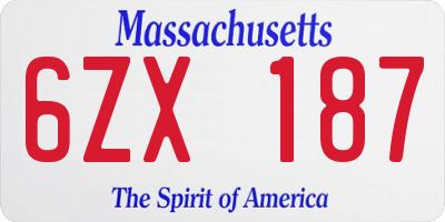 MA license plate 6ZX187