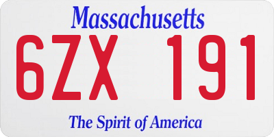 MA license plate 6ZX191