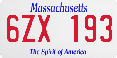 MA license plate 6ZX193