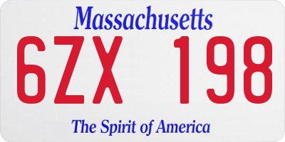 MA license plate 6ZX198