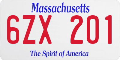 MA license plate 6ZX201