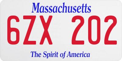 MA license plate 6ZX202