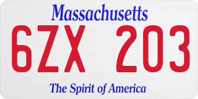 MA license plate 6ZX203
