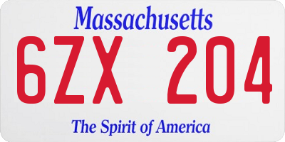 MA license plate 6ZX204