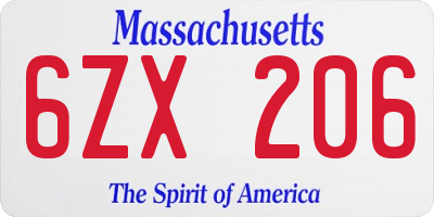 MA license plate 6ZX206