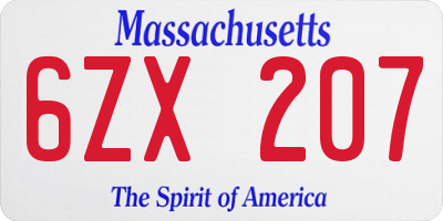 MA license plate 6ZX207