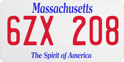MA license plate 6ZX208