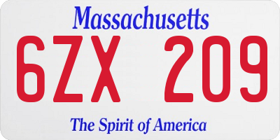 MA license plate 6ZX209