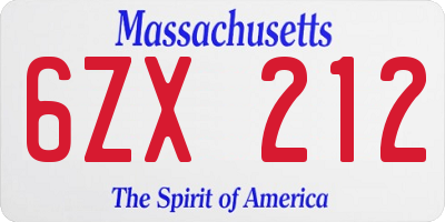 MA license plate 6ZX212